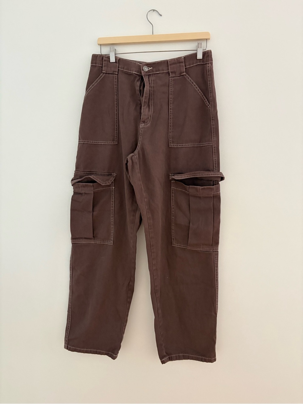 Garage Brown Denim Cargo Pants with Multi-Pocket Design